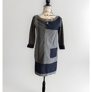 Mado et les Autres Lagenlook Grey Patchwork Artsy Style Dress W Pocket Size M